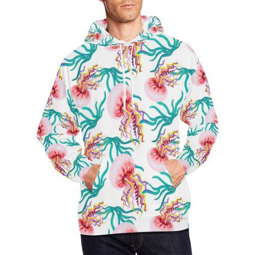 Cartoon Jellyfish Pattern Print Men Pullover Hoodie-grizzshop