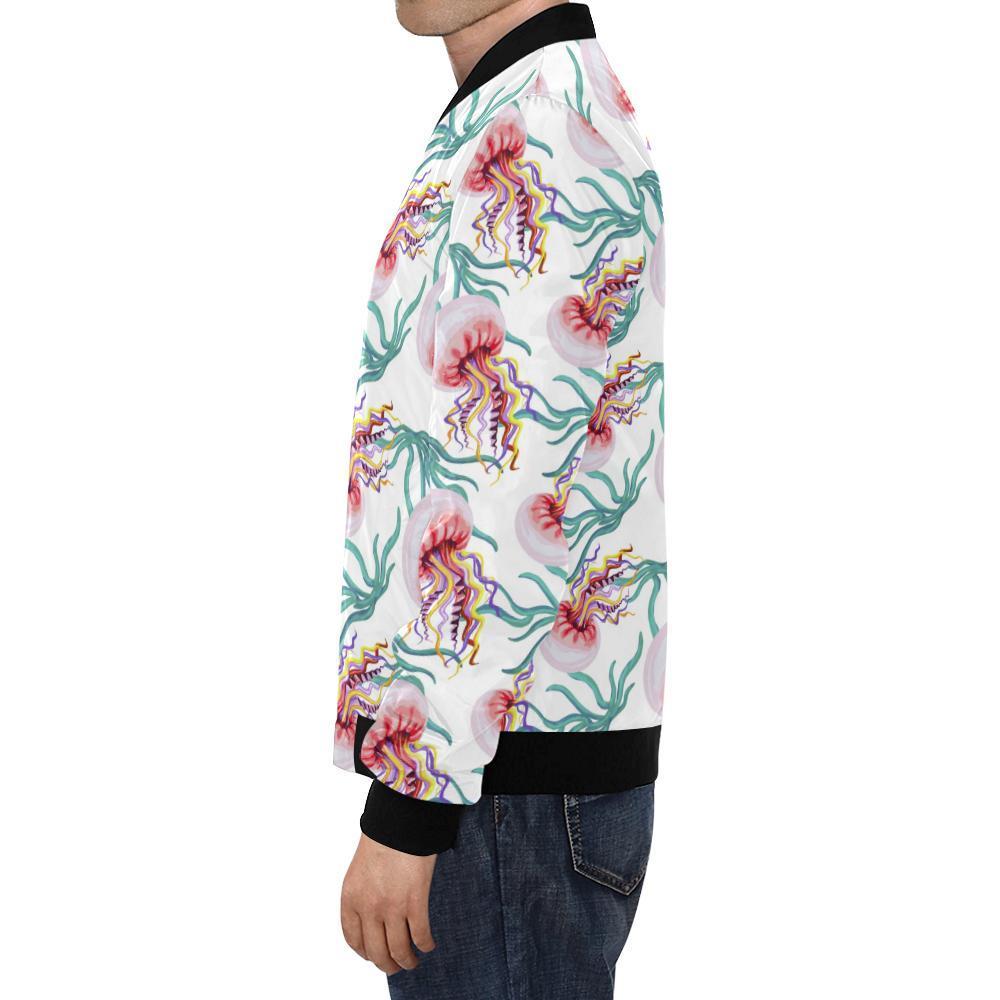 Cartoon Jellyfish Pattern Print Men's Bomber Jacket-grizzshop