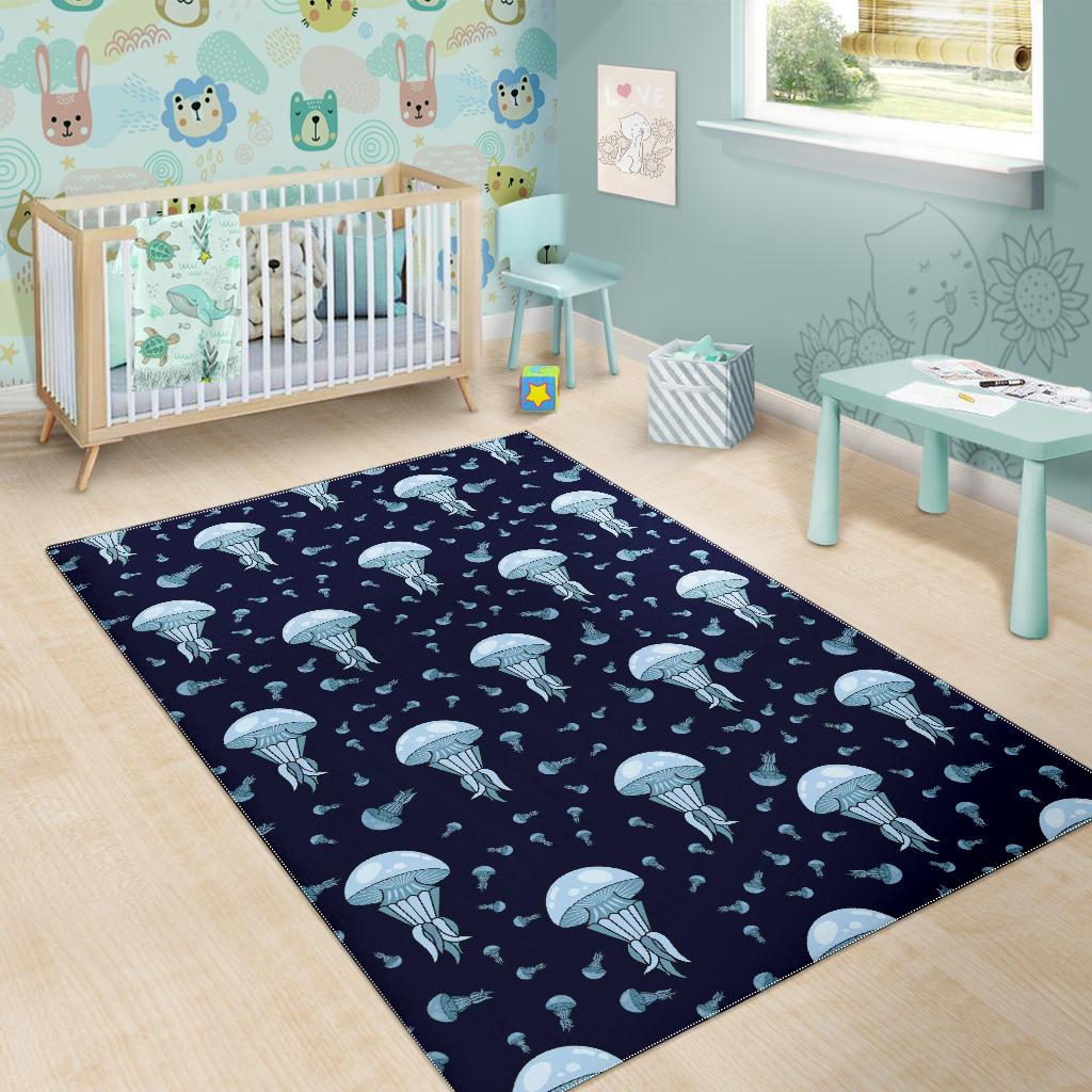 Cartoon Jellyfish Print Pattern Floor Mat-grizzshop