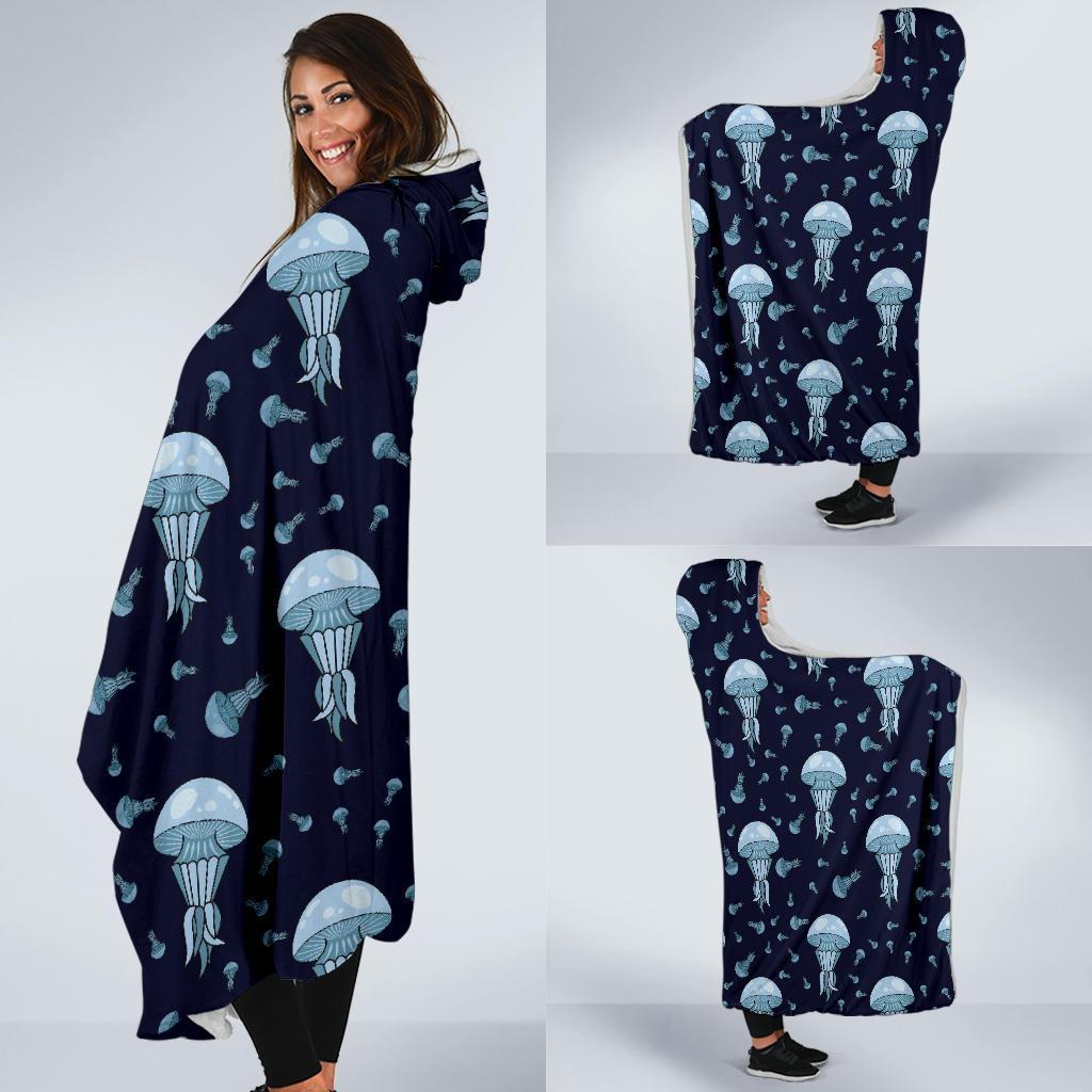 Cartoon Jellyfish Print Pattern Hooded Blanket-grizzshop