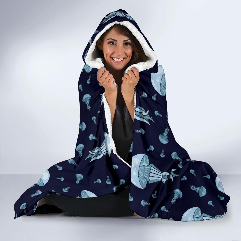 Cartoon Jellyfish Print Pattern Hooded Blanket-grizzshop