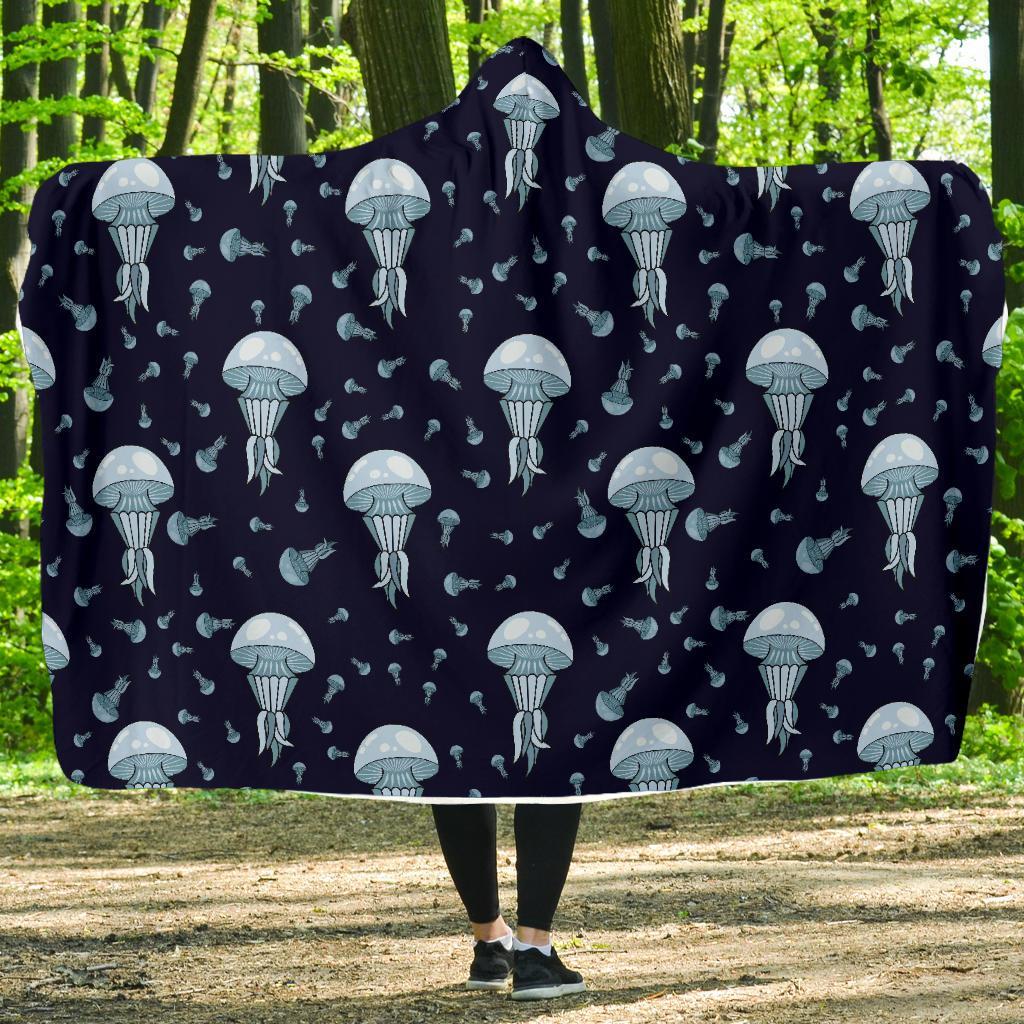 Cartoon Jellyfish Print Pattern Hooded Blanket-grizzshop