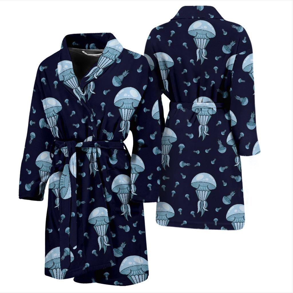 Cartoon Jellyfish Print Pattern Men Long Robe-grizzshop