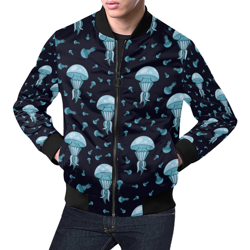 Cartoon Jellyfish Print Pattern Men's Bomber Jacket-grizzshop