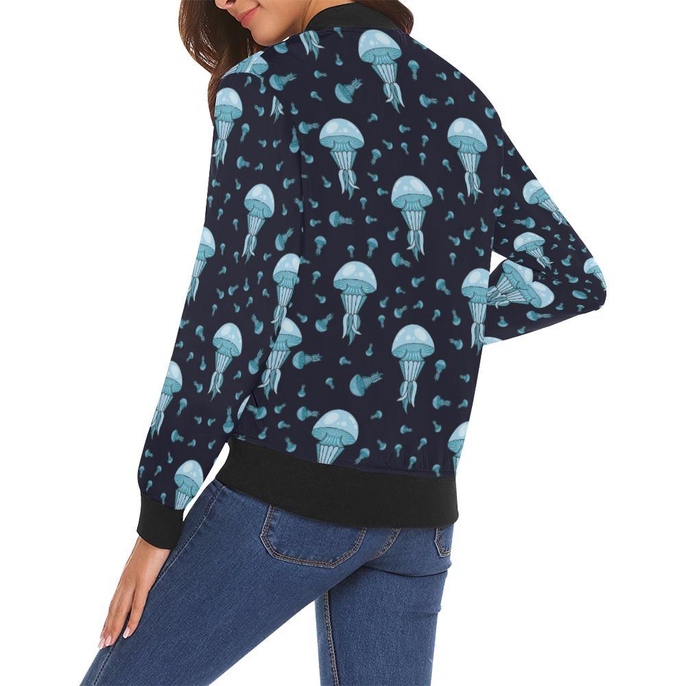 Cartoon Jellyfish Print Pattern Women Casual Bomber Jacket-grizzshop