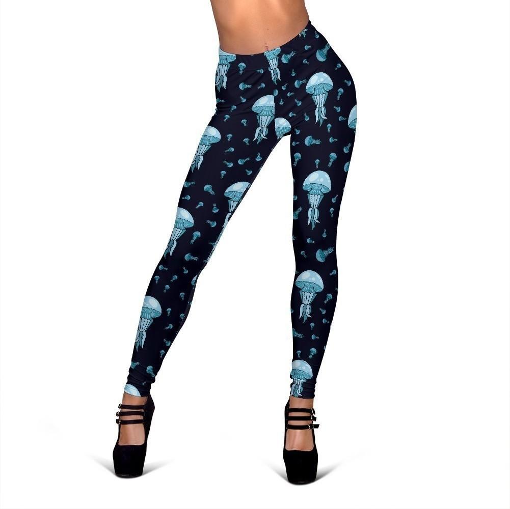 Cartoon Jellyfish Print Pattern Women Leggings-grizzshop