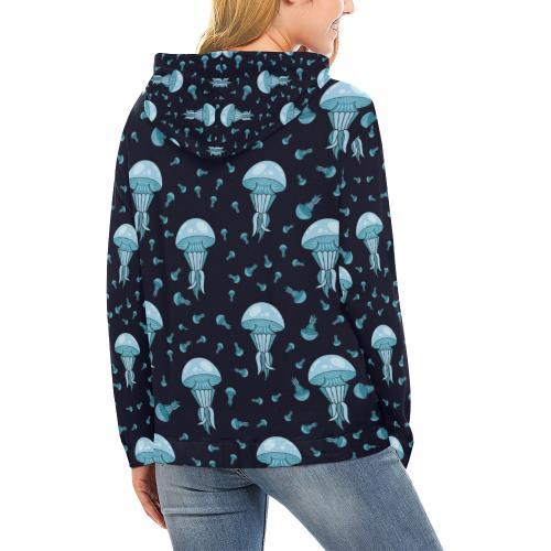 Cartoon Jellyfish Print Pattern Women Pullover Hoodie-grizzshop
