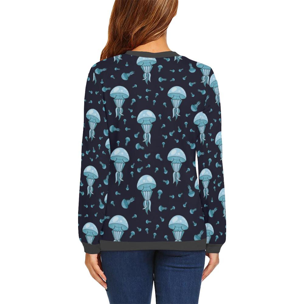 Cartoon Jellyfish Print Pattern Women's Sweatshirt-grizzshop