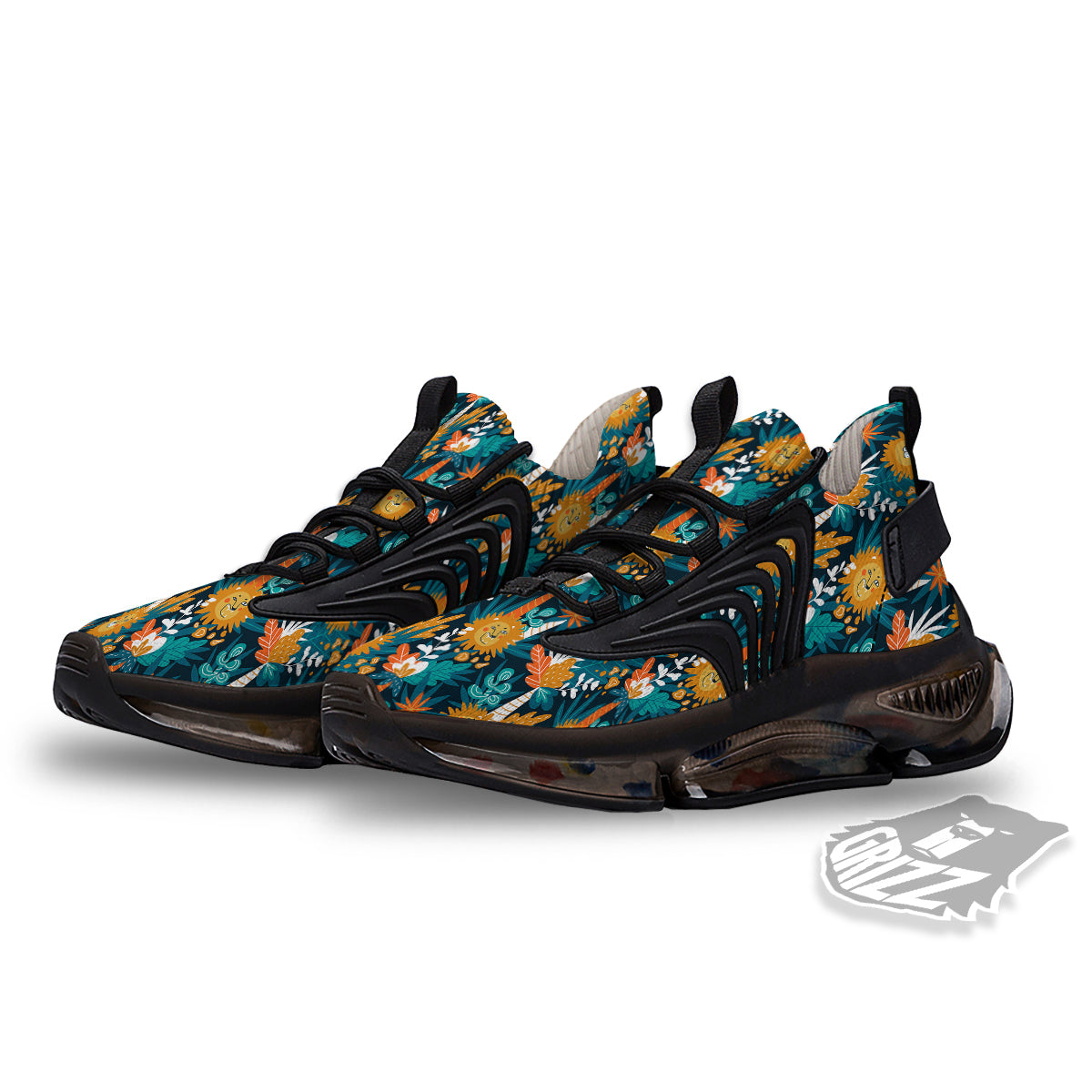 Cartoon Lion And Forest Print Pattern Black Gym Shoes-grizzshop