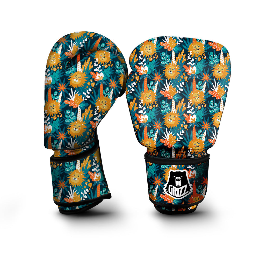 Cartoon Lion And Forest Print Pattern Boxing Gloves-grizzshop