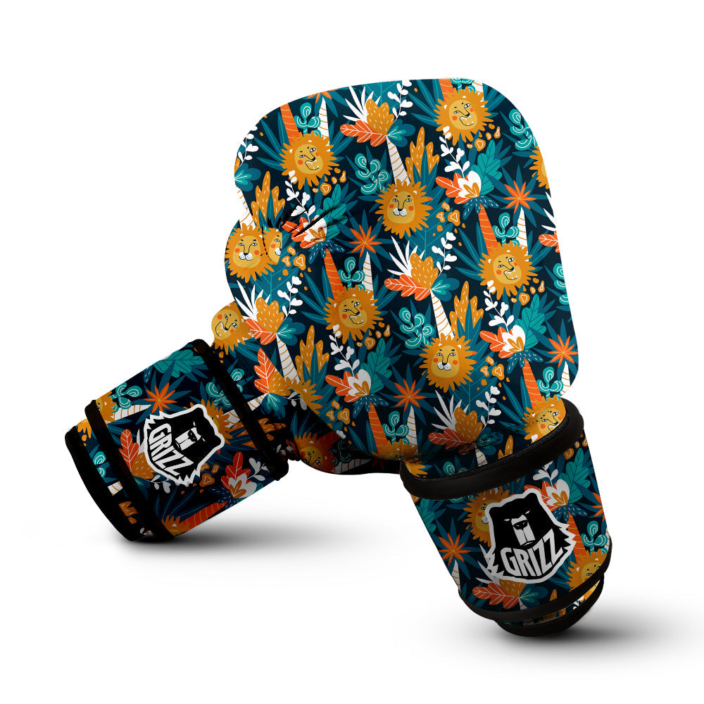 Cartoon Lion And Forest Print Pattern Boxing Gloves-grizzshop