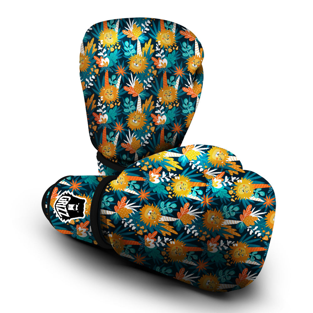 Cartoon Lion And Forest Print Pattern Boxing Gloves-grizzshop