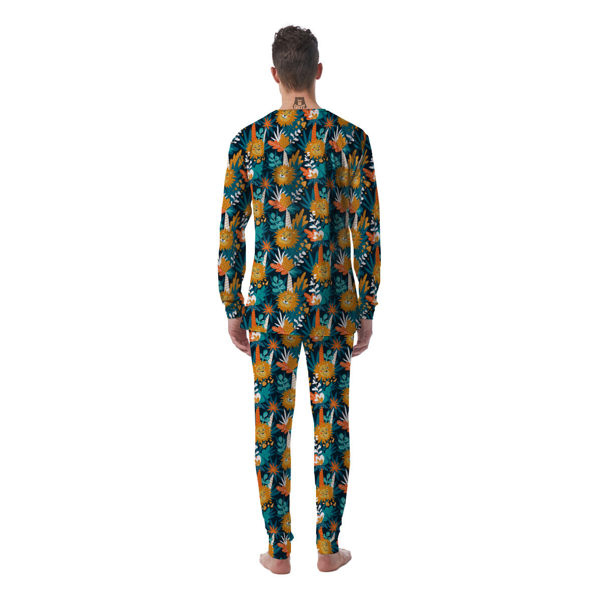 Cartoon Lion And Forest Print Pattern Men's Pajamas-grizzshop