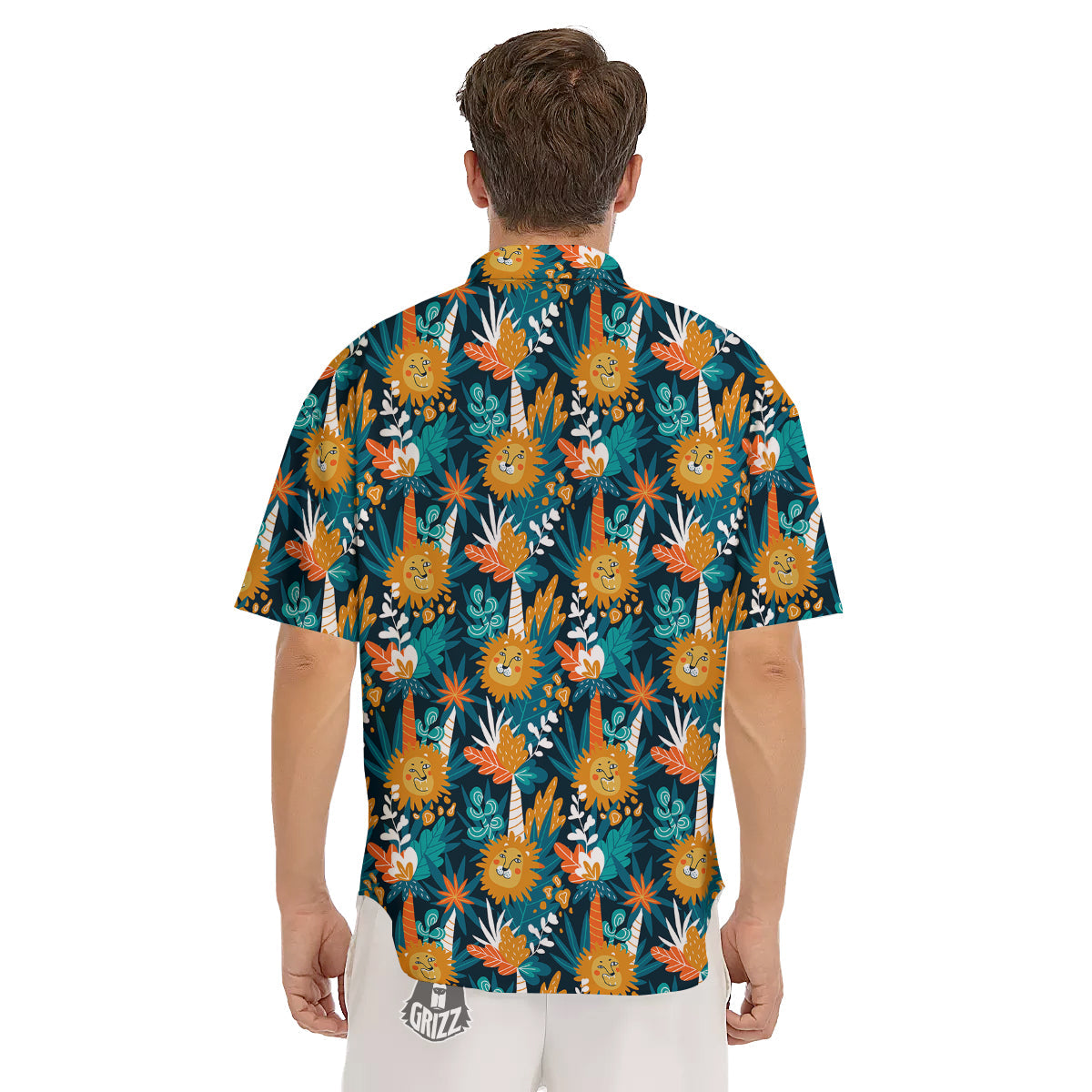 Cartoon Lion And Forest Print Pattern Men's Short Sleeve Shirts-grizzshop