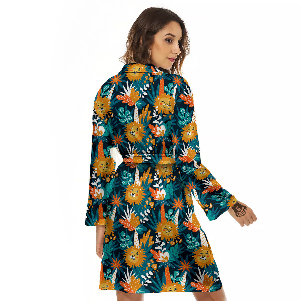 Cartoon Lion And Forest Print Pattern Women's Robe-grizzshop