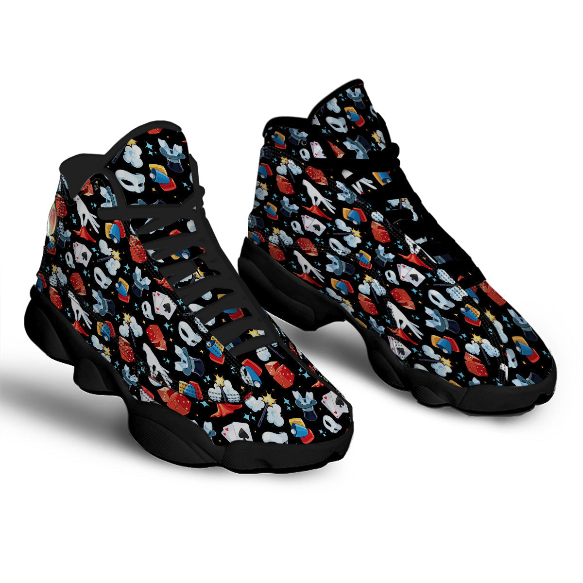 Cartoon Magic Show Print Pattern Black Basketball Shoes-grizzshop