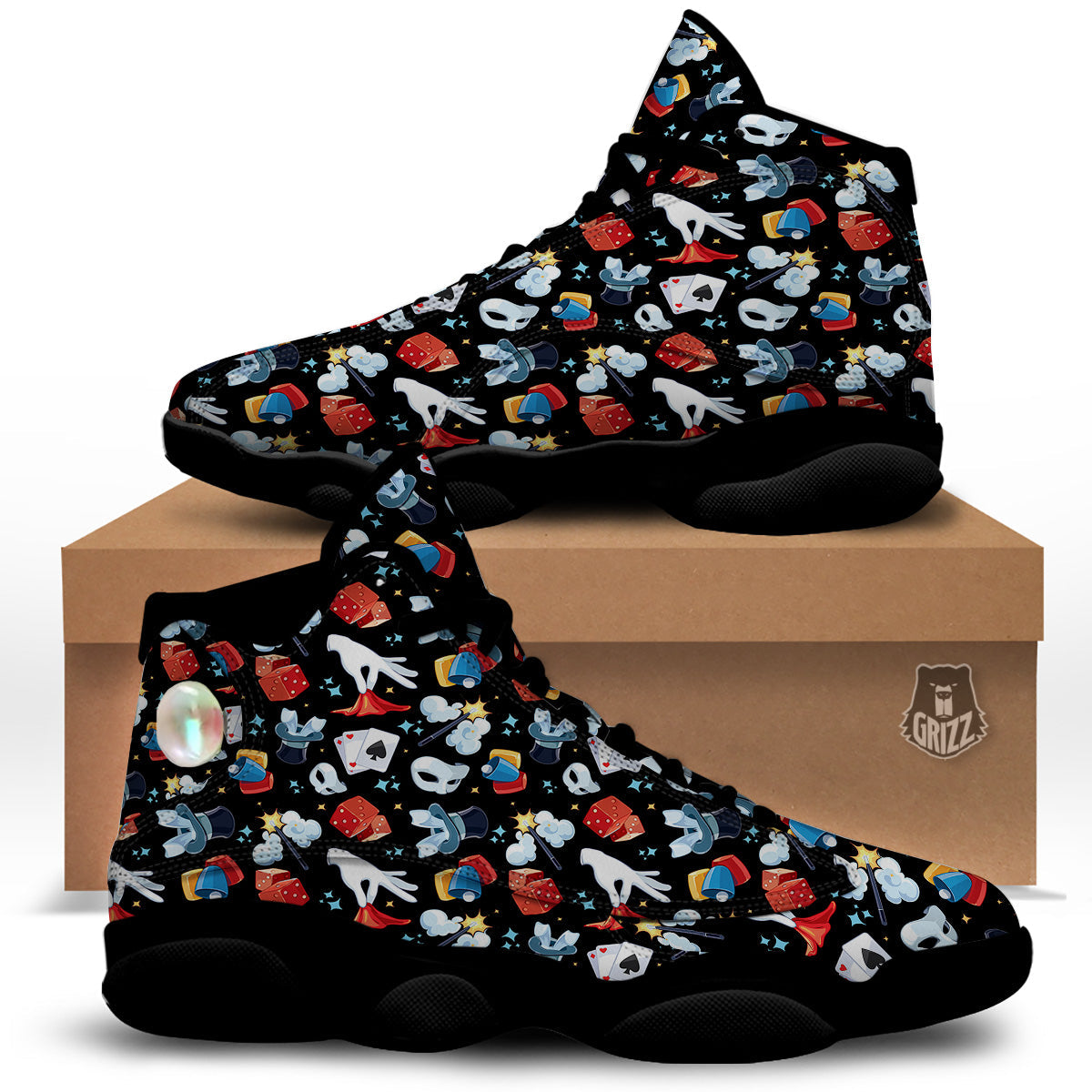 Cartoon Magic Show Print Pattern Black Basketball Shoes-grizzshop