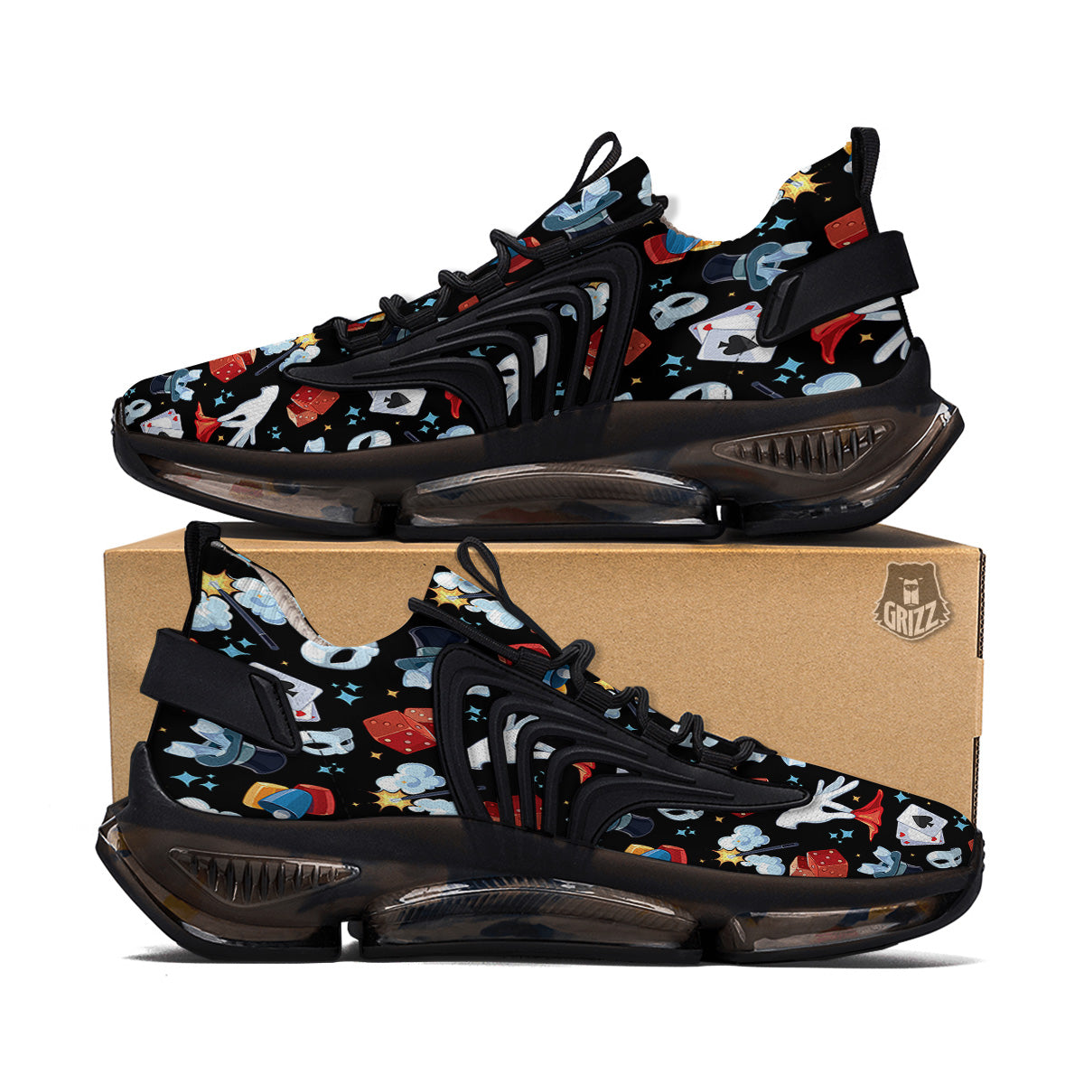 Cartoon Magic Show Print Pattern Black Gym Shoes-grizzshop