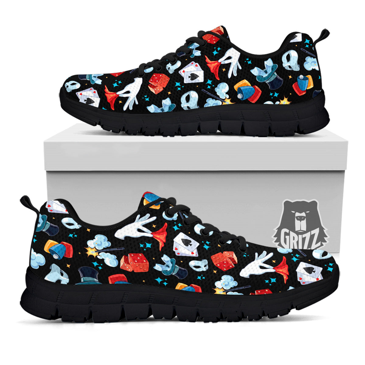 Cartoon Magic Show Print Pattern Black Sneaker-grizzshop
