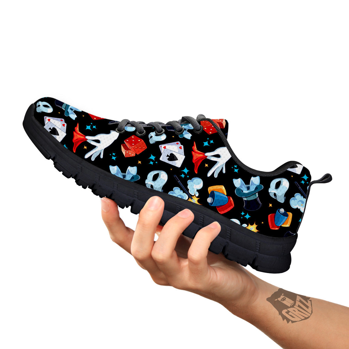 Cartoon Magic Show Print Pattern Black Sneaker-grizzshop