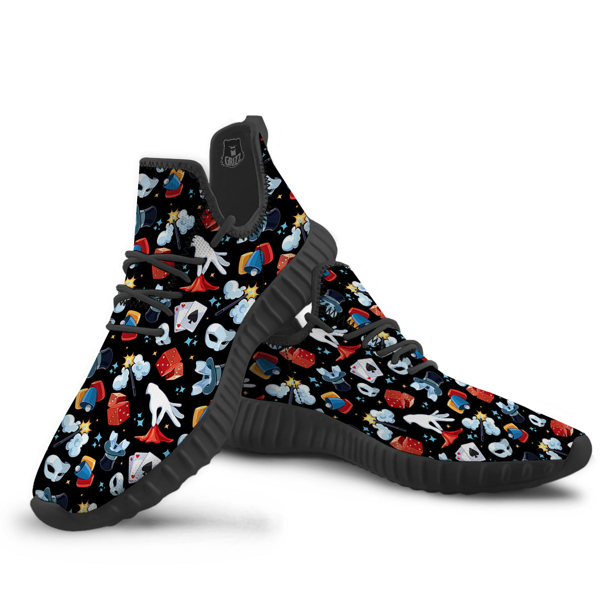 Cartoon Magic Show Print Pattern Black Walking Shoes-grizzshop