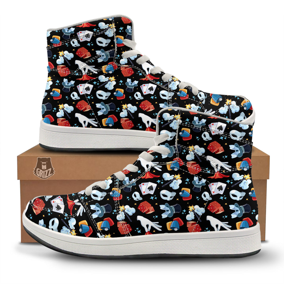 Cartoon Magic Show Print Pattern High Top Sneakers-grizzshop