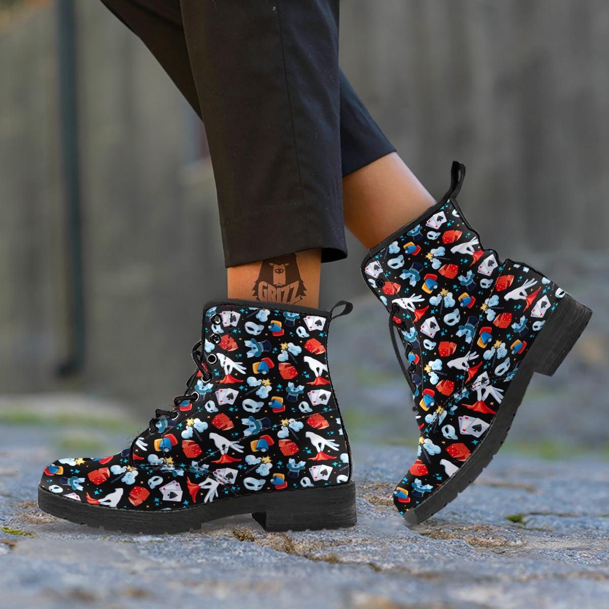 Cartoon Magic Show Print Pattern Leather Boots-grizzshop