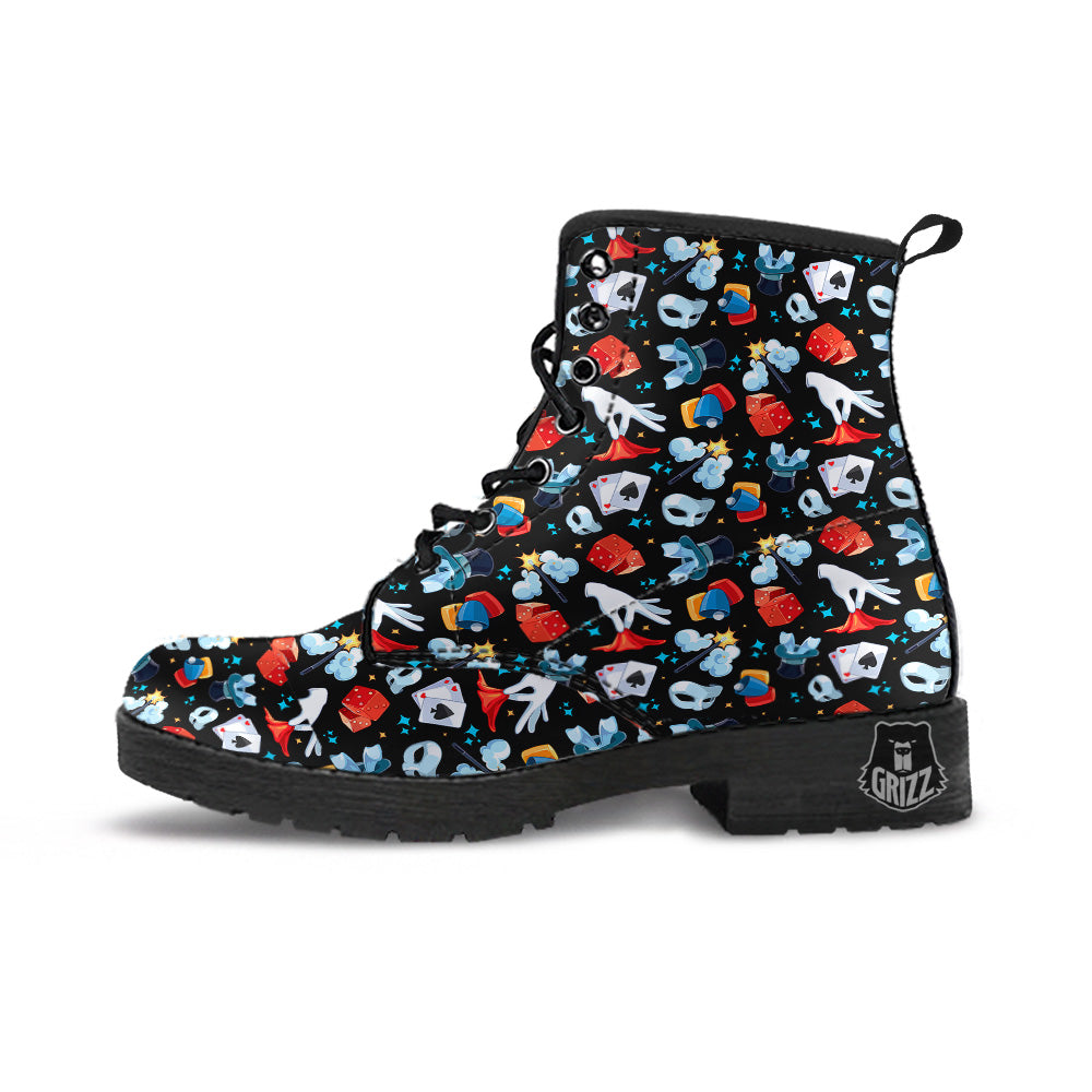 Cartoon Magic Show Print Pattern Leather Boots-grizzshop