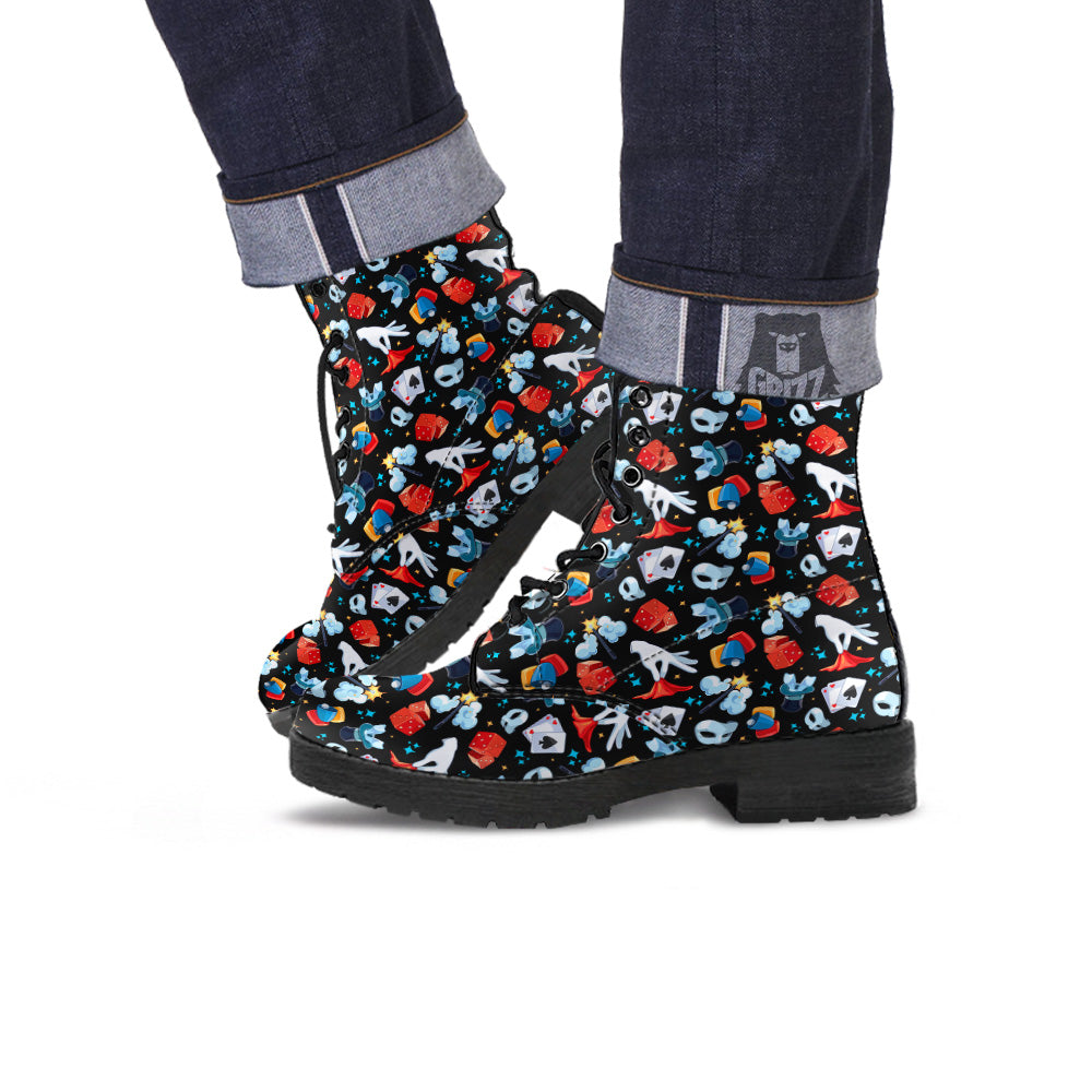 Cartoon Magic Show Print Pattern Leather Boots-grizzshop