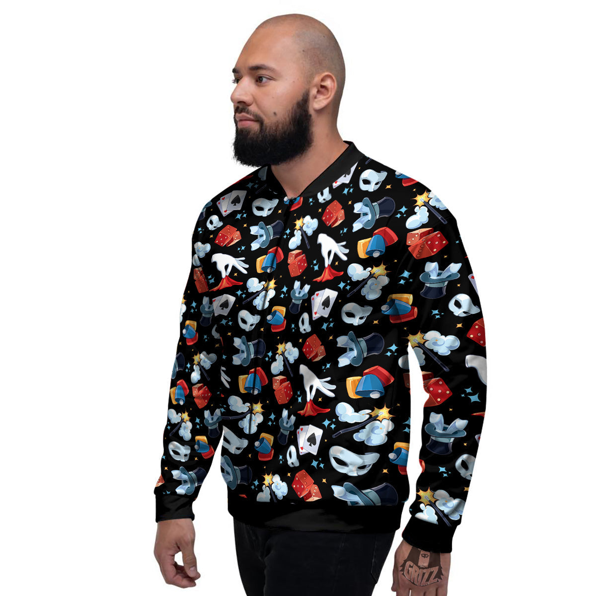 Cartoon Magic Show Print Pattern Men's Bomber Jacket-grizzshop