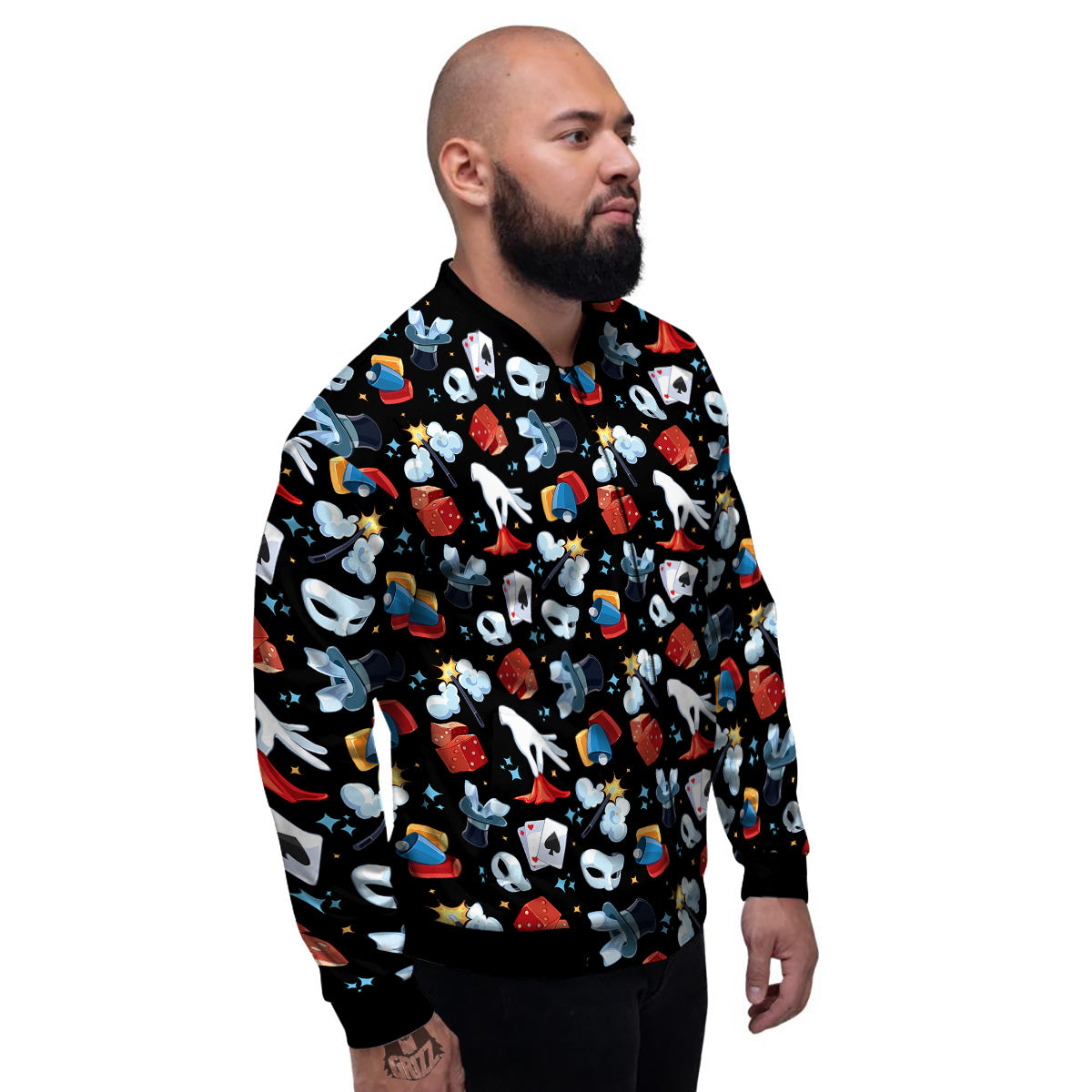 Cartoon Magic Show Print Pattern Men's Bomber Jacket-grizzshop