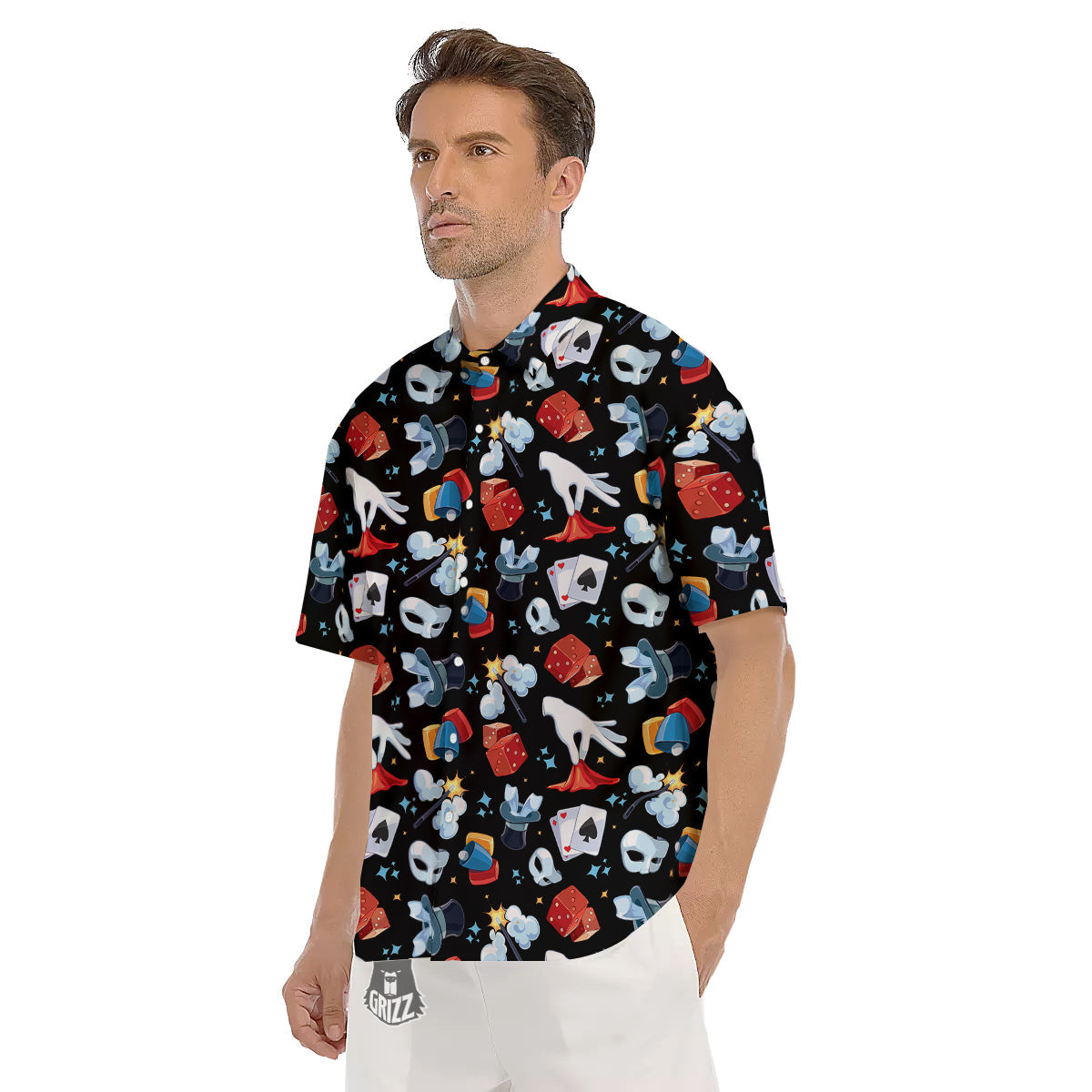 Cartoon Magic Show Print Pattern Men's Short Sleeve Shirts-grizzshop