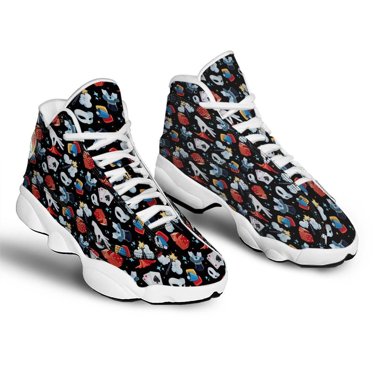 Cartoon Magic Show Print Pattern White Basketball Shoes-grizzshop