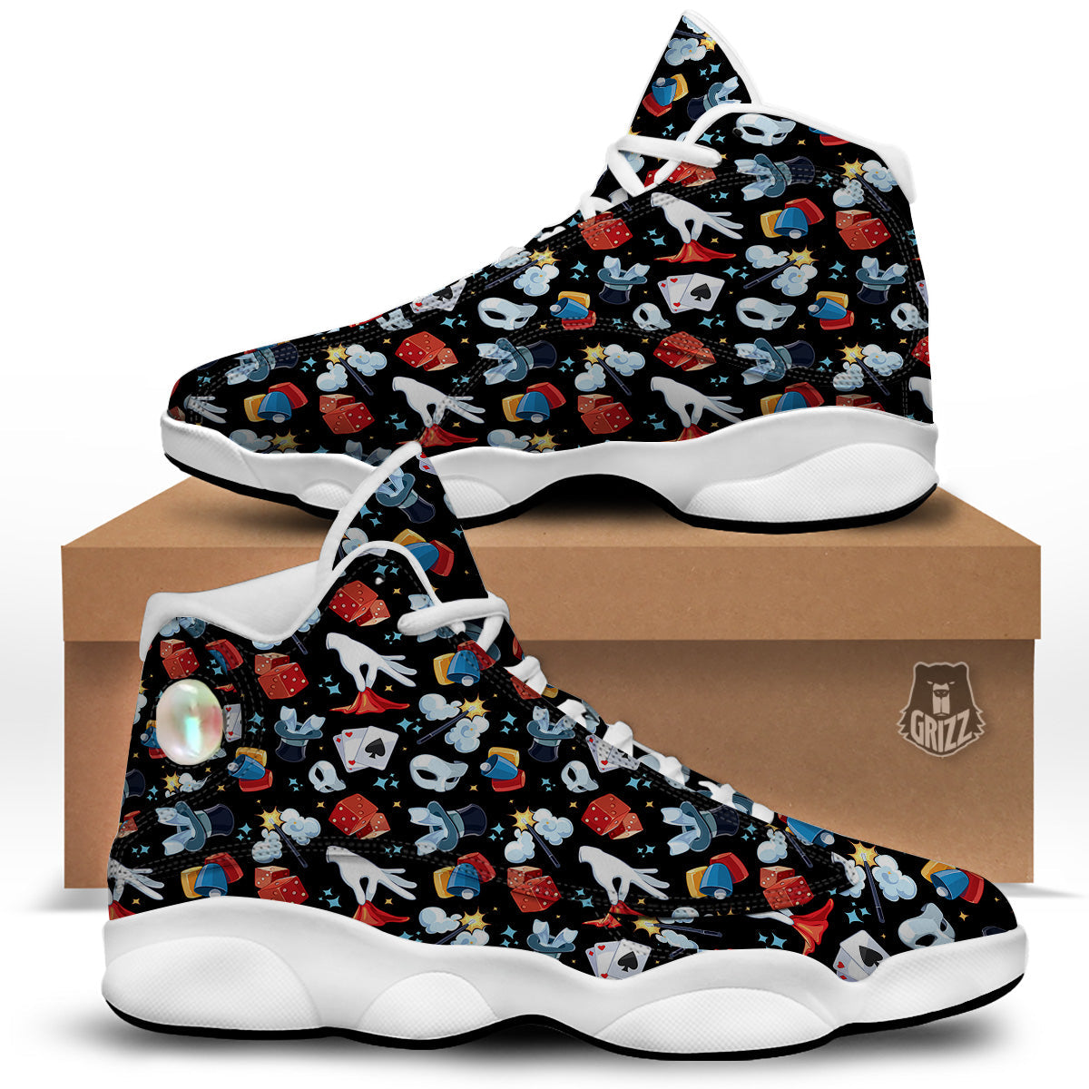 Cartoon Magic Show Print Pattern White Basketball Shoes-grizzshop