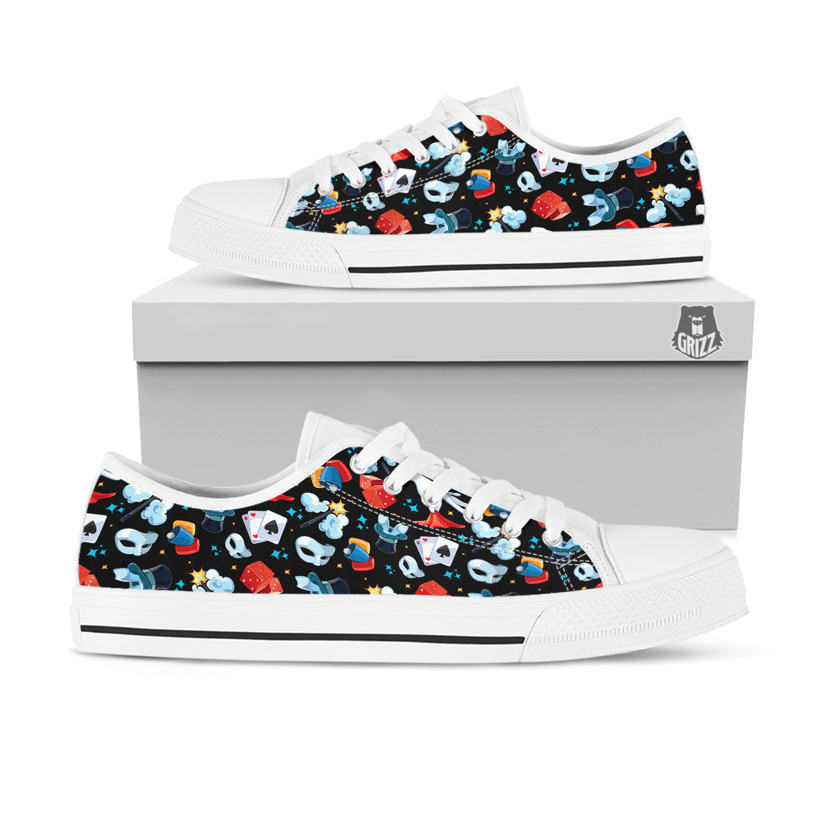 Cartoon Magic Show Print Pattern White Low Top Shoes-grizzshop