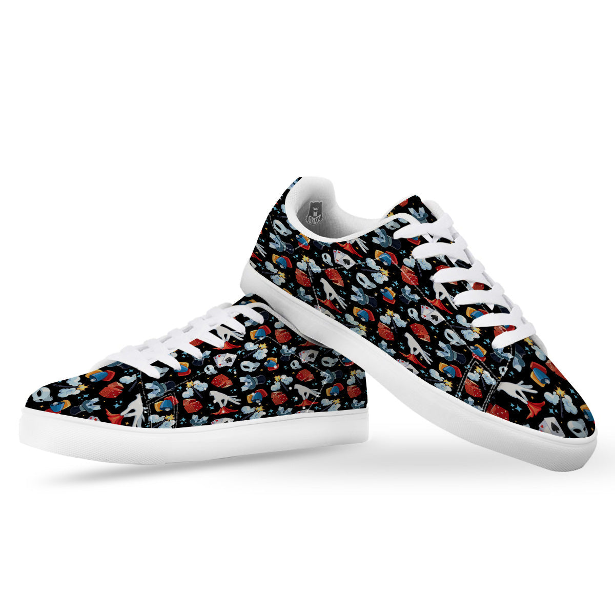 Cartoon Magic Show Print Pattern White Low Top Sneakers-grizzshop