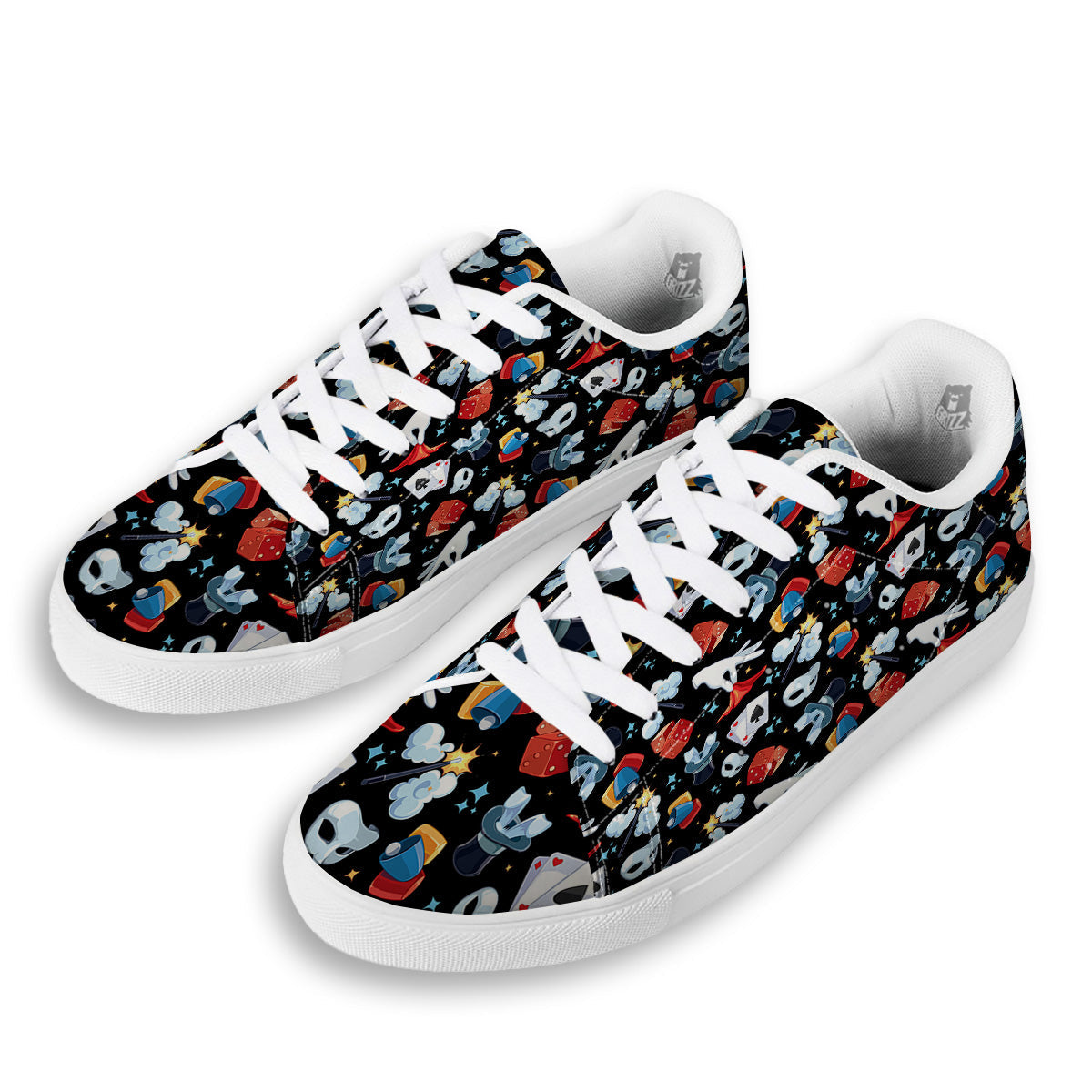 Cartoon Magic Show Print Pattern White Low Top Sneakers-grizzshop