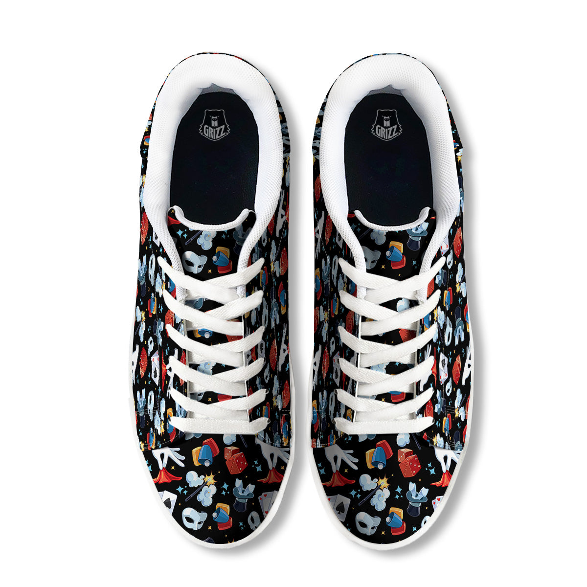 Cartoon Magic Show Print Pattern White Low Top Sneakers-grizzshop