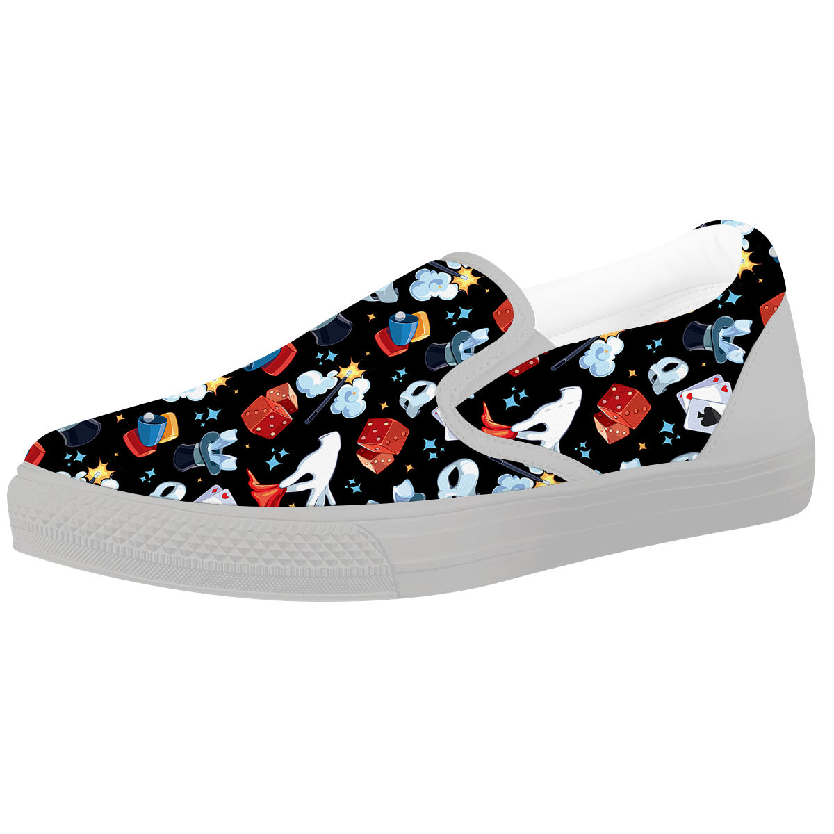 Cartoon Magic Show Print Pattern White Slip On Shoes-grizzshop