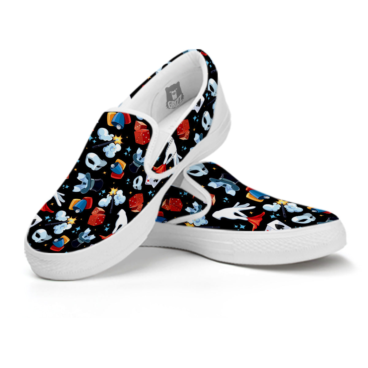Cartoon Magic Show Print Pattern White Slip On Shoes-grizzshop