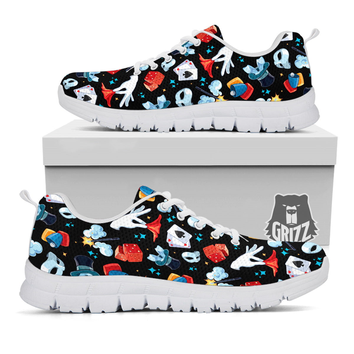 Cartoon Magic Show Print Pattern White Sneaker-grizzshop