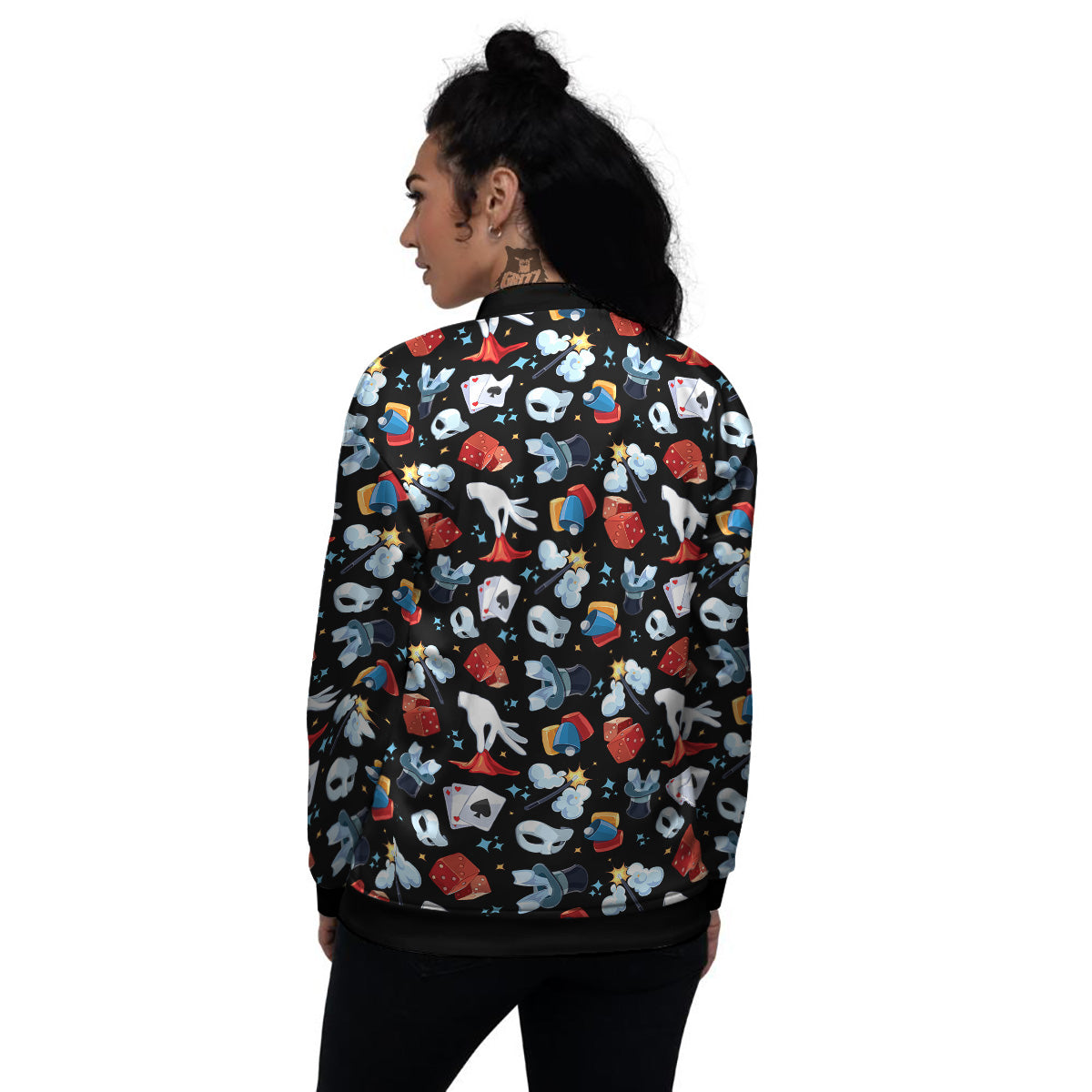 Cartoon Magic Show Print Pattern Women's Bomber Jacket-grizzshop