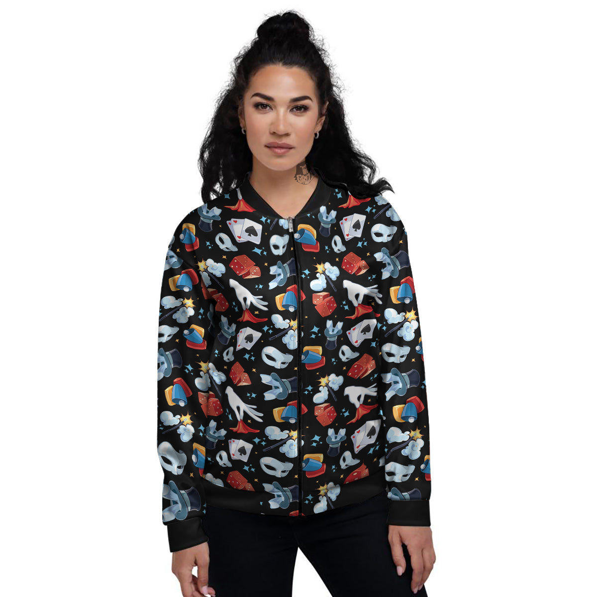 Cartoon Magic Show Print Pattern Women's Bomber Jacket-grizzshop