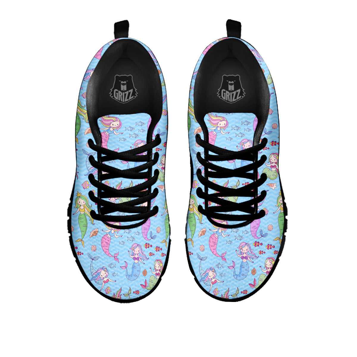 Cartoon Mermaid Print Pattern Black Sneaker-grizzshop