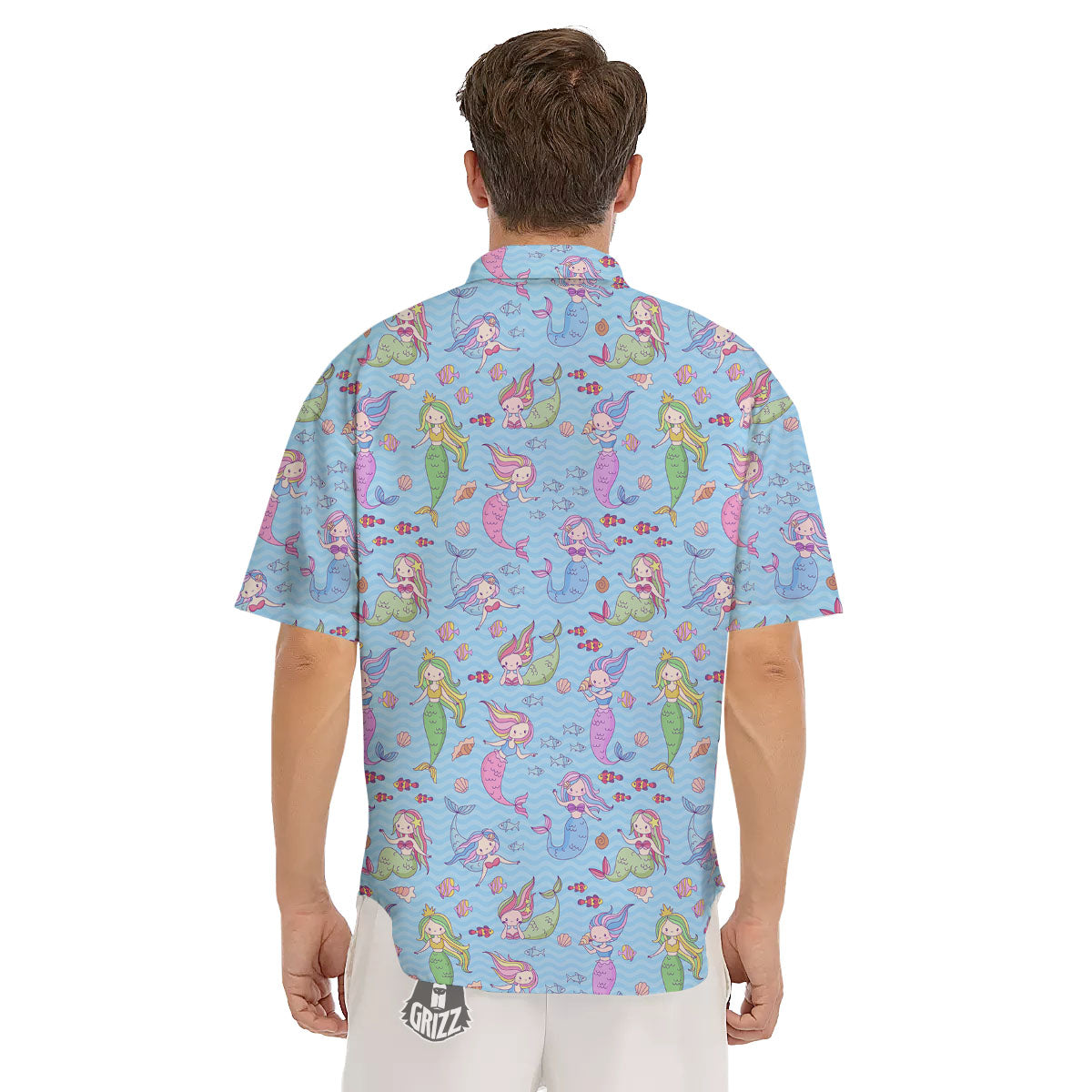 Cartoon Mermaid Print Pattern Men's Short Sleeve Shirts-grizzshop