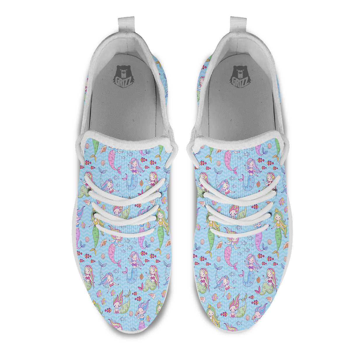 Cartoon Mermaid Print Pattern White Athletic Shoes-grizzshop