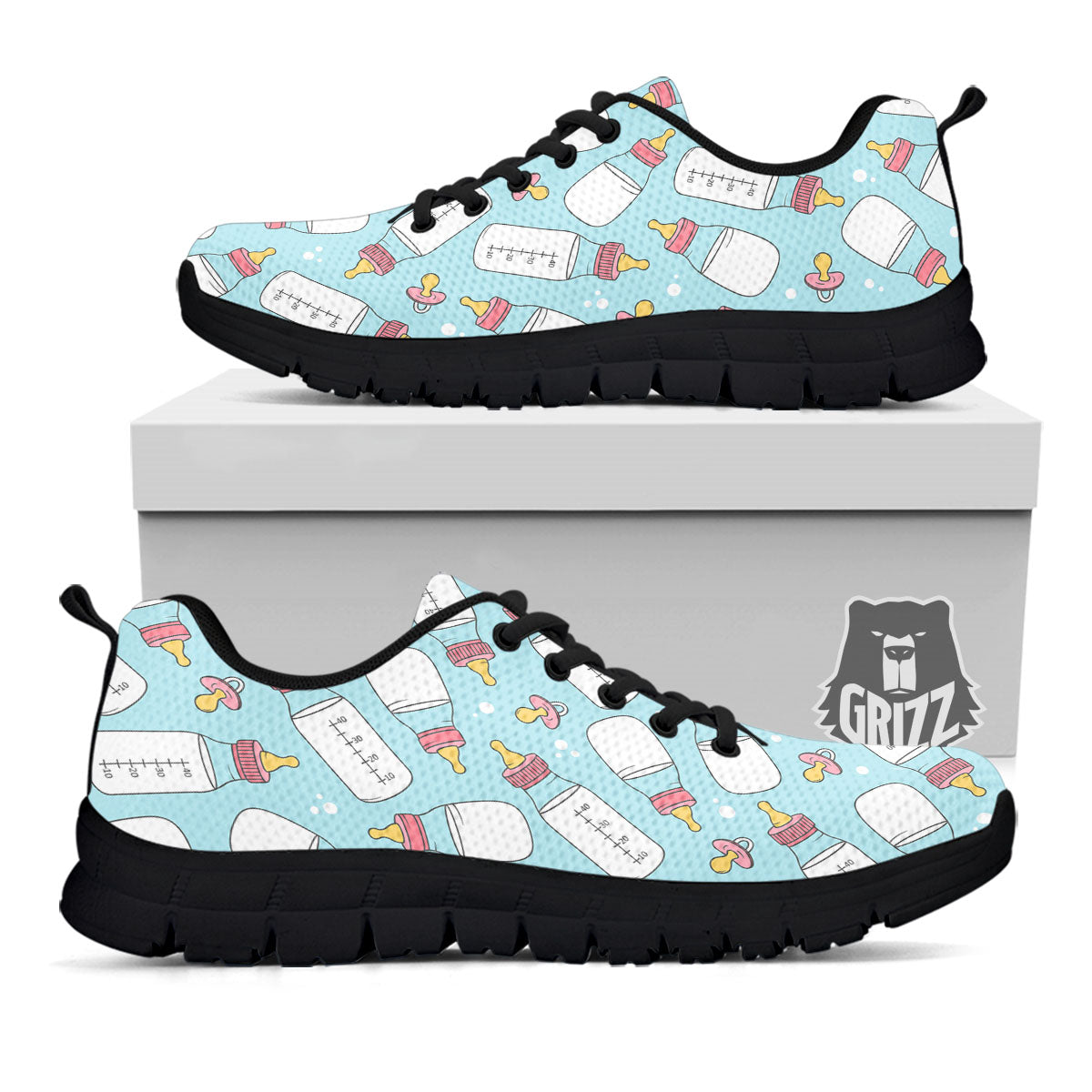 Cartoon Milk Bottle Print Pattern Black Sneaker-grizzshop