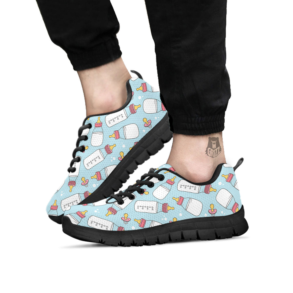 Cartoon Milk Bottle Print Pattern Black Sneaker-grizzshop