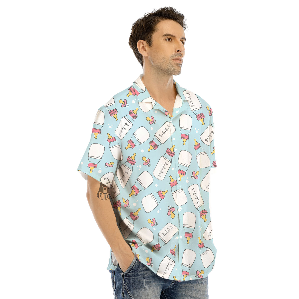 Cartoon Milk Bottle Print Pattern Men's Hawaiian Shirt-grizzshop