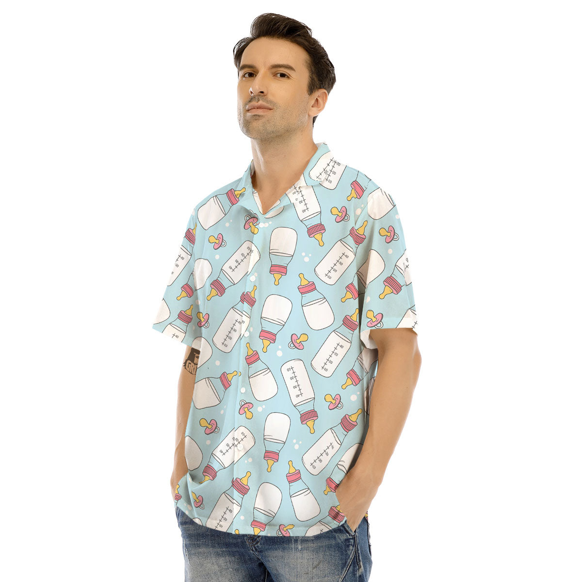 Cartoon Milk Bottle Print Pattern Men's Hawaiian Shirt-grizzshop